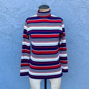 Vintage 60s Striped Turtleneck Womens Small nautical mod